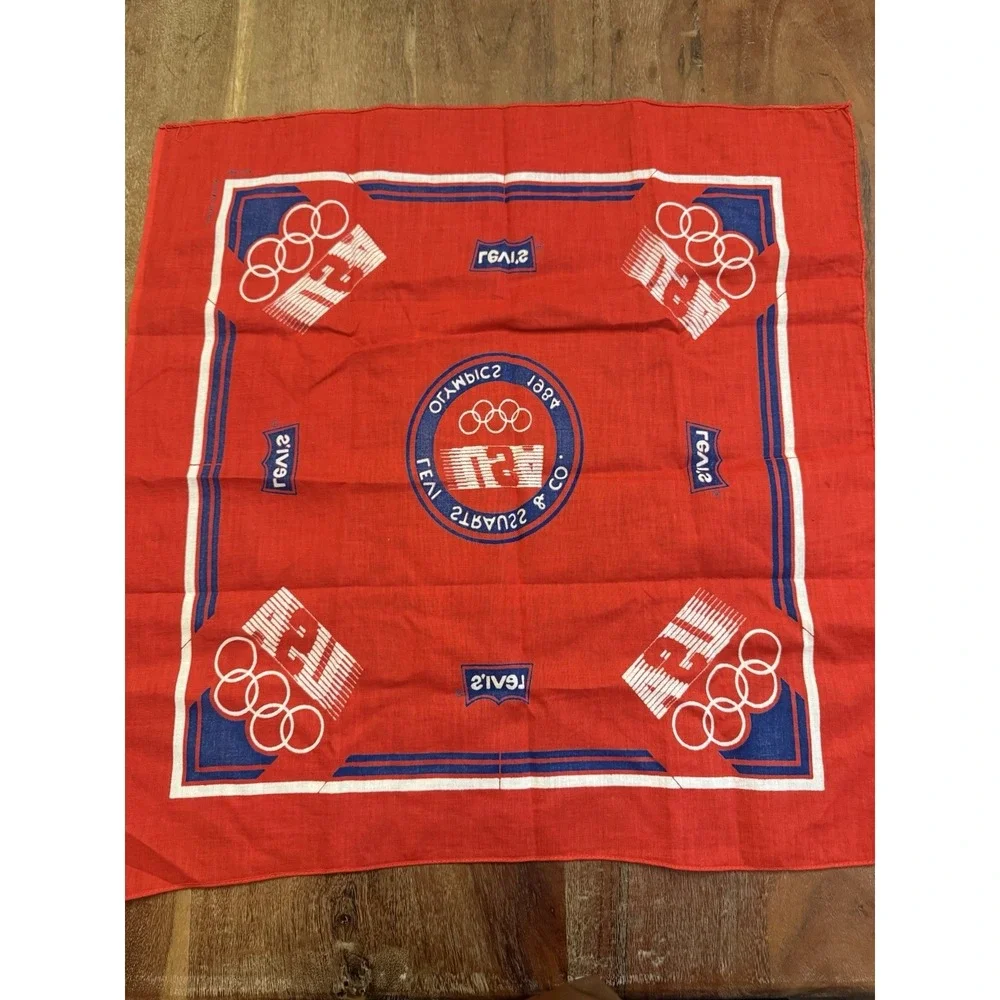 Vtg Levi's 80s USA Olympic Red Bandana Handkerchief Souvenir Rockabilly Retro